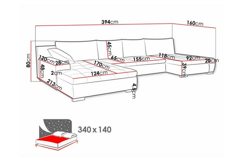 Kintore 4-sits Hörnbäddsoffa Ljusbrun - Hörnbäddsoffa - Bäddsoffor