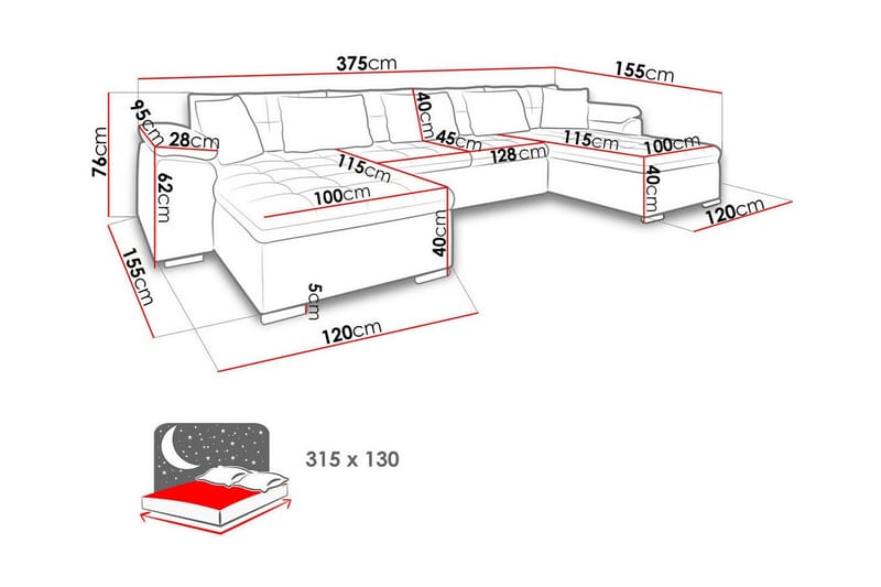 Kintore 4-sits Hörnbäddsoffa Mörkröd - Möbler - Vardagsrum - Bäddsoffor - Hörnbäddsoffa