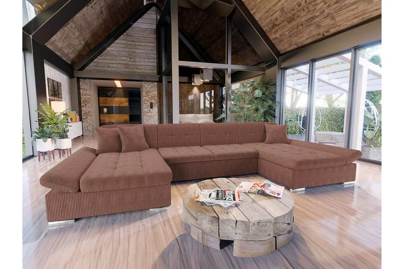 Kintore 4-sits Hörnbäddsoffa NO_BRAND Brown - Möbler - Vardagsrum - Bäddsoffor - U bäddsoffa