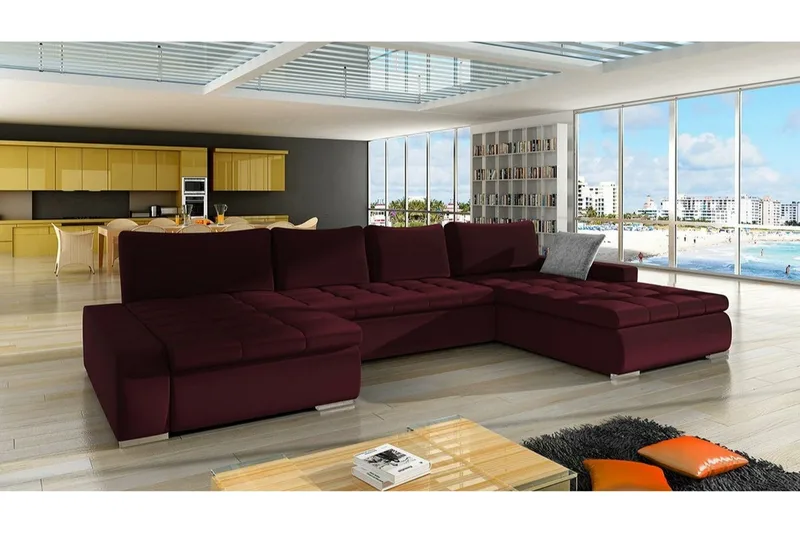 Kintore 4-sits Hörnbäddsoffa NO_BRAND Wine red - Möbler - Vardagsrum - Bäddsoffor - Hörnbäddsoffa