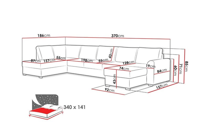 Kintore 6-sits Hörnbäddsoffa NO_BRAND White - Möbler - Vardagsrum - Bäddsoffor - Hörnbäddsoffa