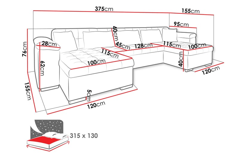 Kinzer Bäddsoffa Dubbeldivan 4-sits - Grön - Möbler - Vardagsrum - Bäddsoffor - U bäddsoffa