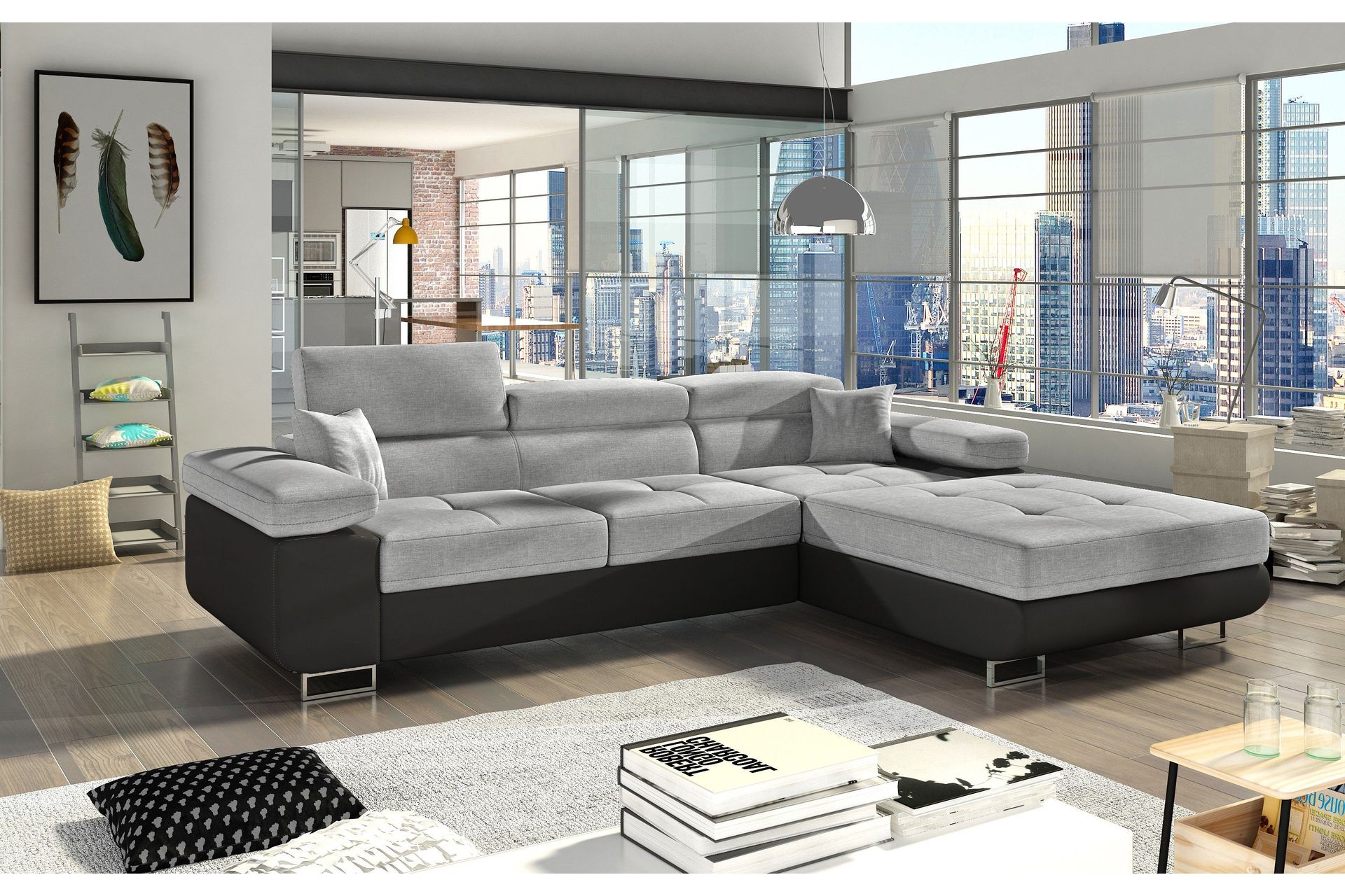 Klinka B&auml;ddsoffa med Divan H&ouml;ger - Gr&aring;/Svart