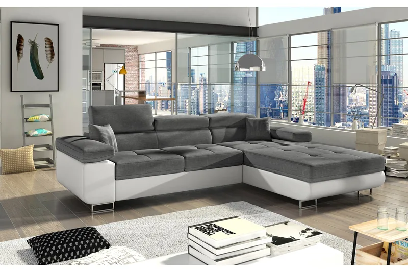 Klinka Bäddsoffa med Divan Höger, Grå/Vit