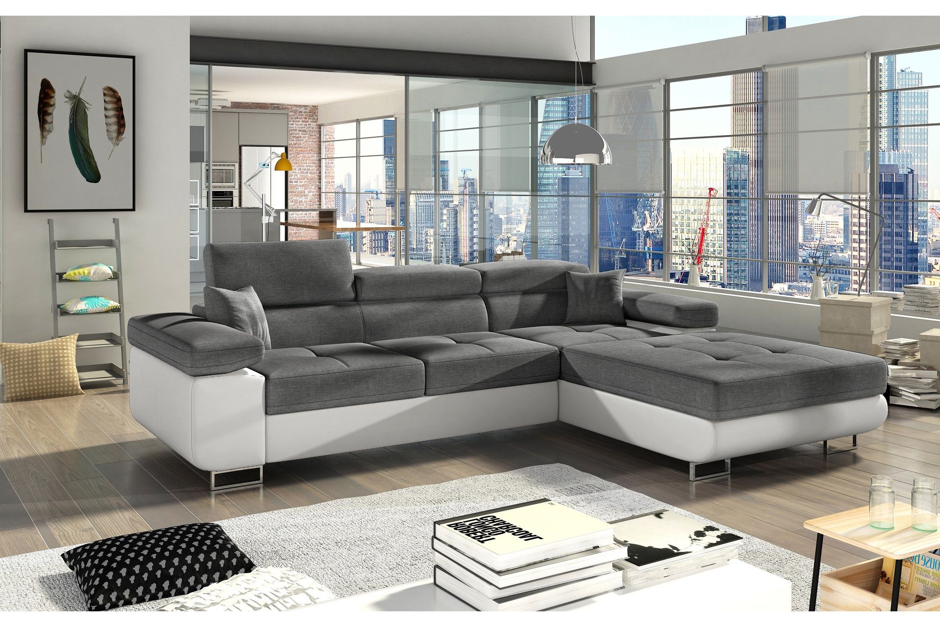 Klinka B&auml;ddsoffa med Divan H&ouml;ger - Gr&aring;/Vit