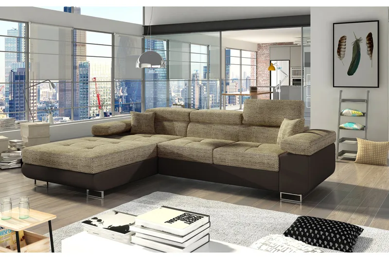 Klinka Bäddsoffa med Divan Vänster, Beige/Brun