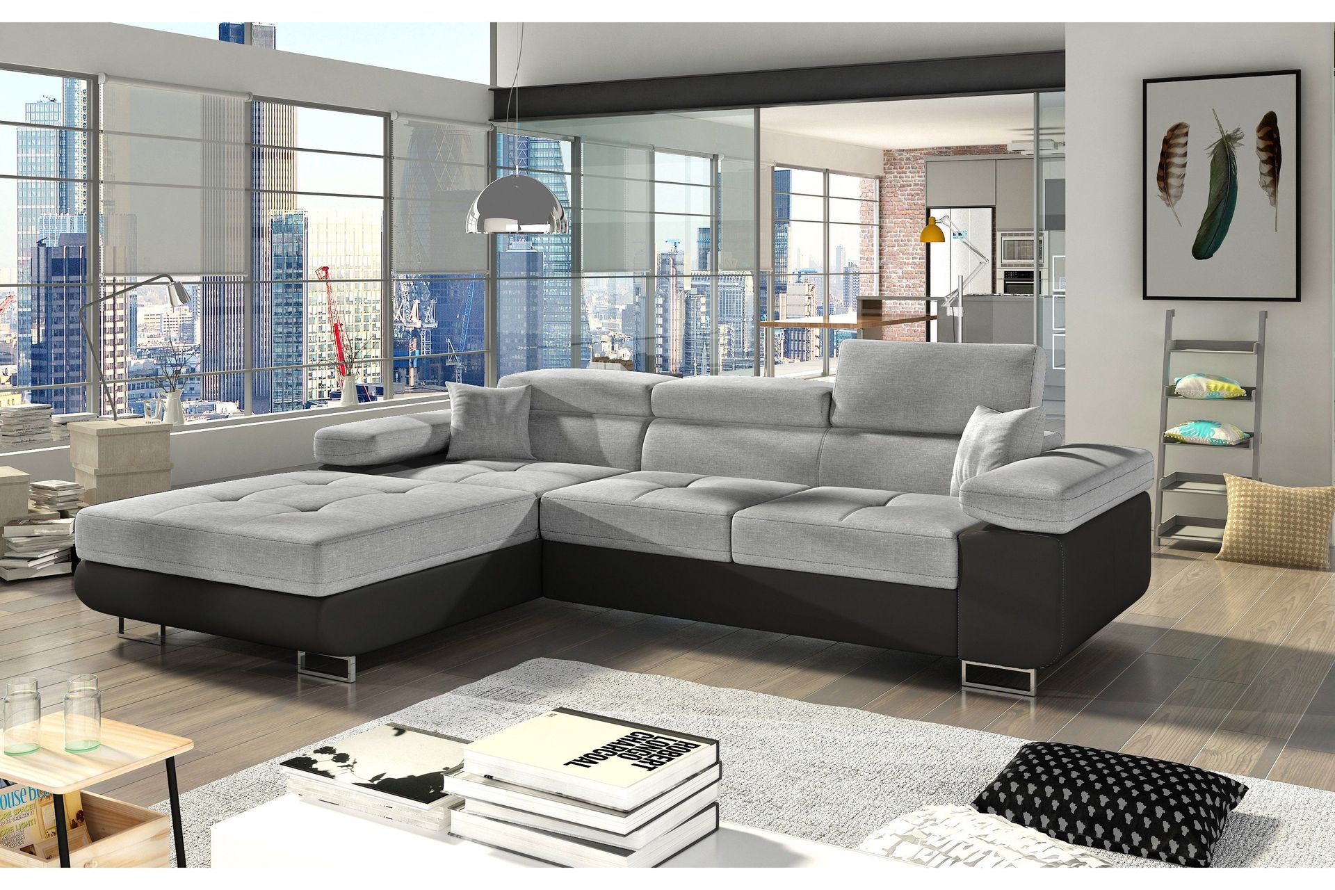 Klinka B&auml;ddsoffa med Divan V&auml;nster - Gr&aring;/Svart