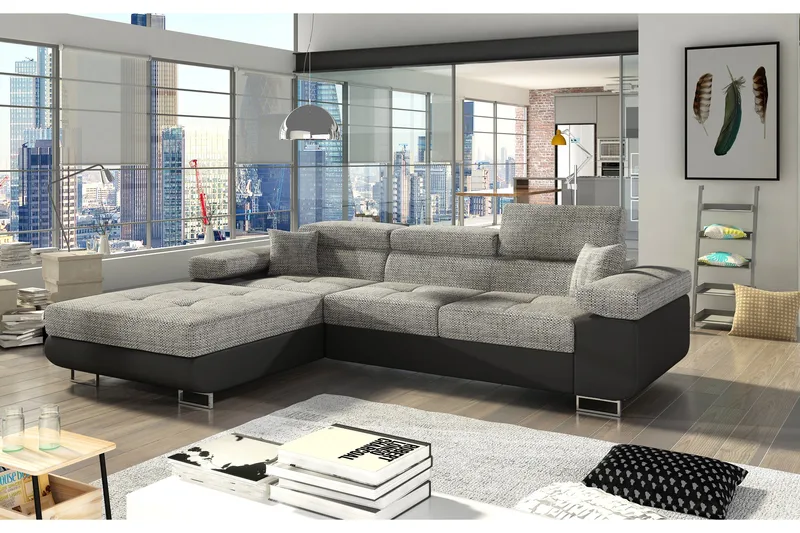 Klinka Bäddsoffa med Divan Vänster, Grå/Svart