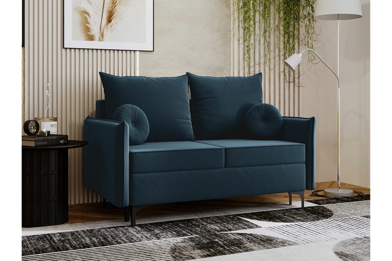 Knocklong 2-sits Längsbäddad Bäddsoffa 129x140 cm med Förvaring i Sammet - Blå - Möbler - Vardagsrum - Bäddsoffor
