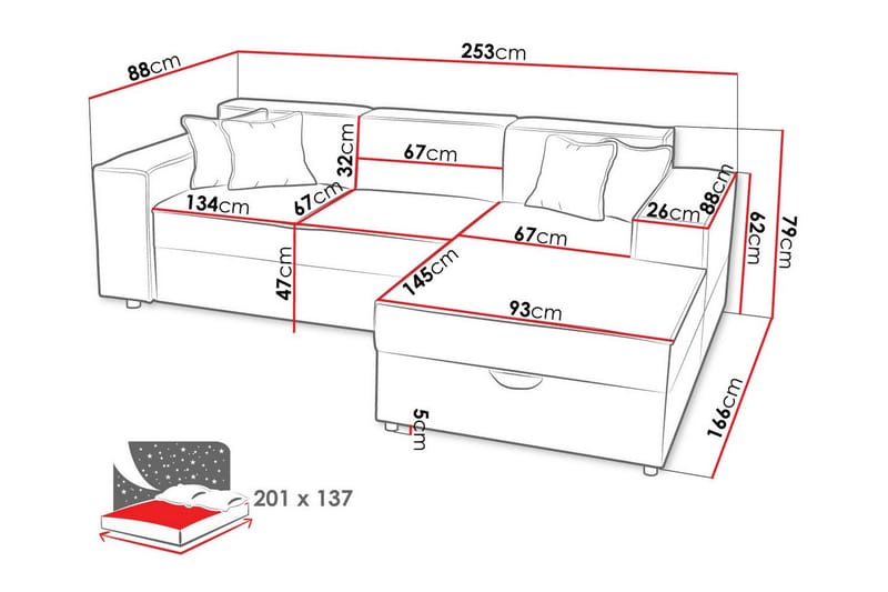 Knocklong 3-sits Hörnbäddsoffa Beige Creme - Möbler - Vardagsrum - Bäddsoffor - Hörnbäddsoffa
