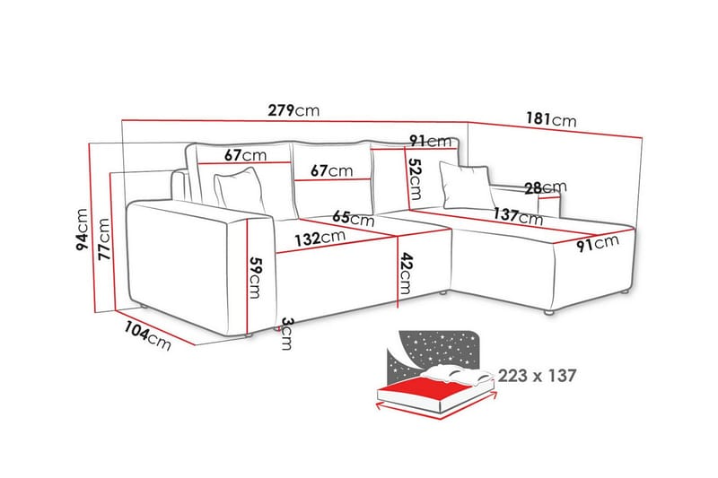 Knocklong 3-sits Hörnbäddsoffa Blå - Möbler - Vardagsrum - Bäddsoffor - Hörnbäddsoffa