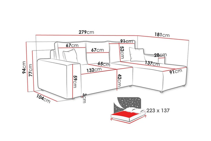 Knocklong 3-sits Hörnbäddsoffa Grå - Hörnbäddsoffa - Bäddsoffor