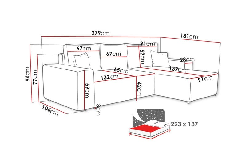 Knocklong 3-sits Hörnbäddsoffa Grå - Möbler - Vardagsrum - Bäddsoffor - Hörnbäddsoffa