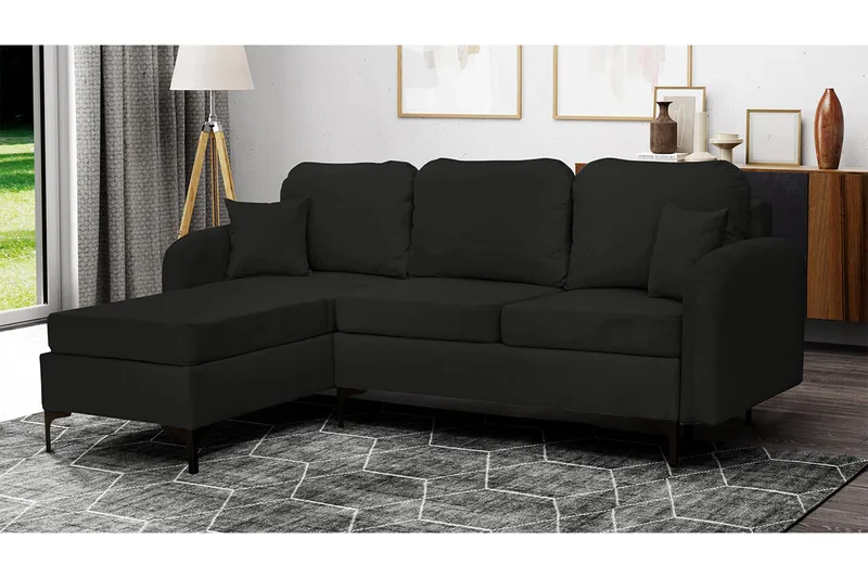 Knocklong 3-sits Hörnbäddsoffa NO_BRAND Black - Möbler - Vardagsrum - Bäddsoffor - Hörnbäddsoffa