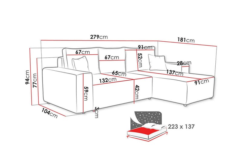 Knocklong 3-sits Hörnbäddsoffa Svart - Möbler - Vardagsrum - Bäddsoffor - Hörnbäddsoffa