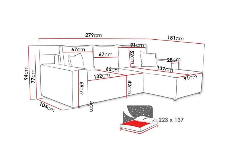Knocklong 3-sits Hörnbäddsoffa Svart - Möbler - Vardagsrum - Bäddsoffor - Hörnbäddsoffa