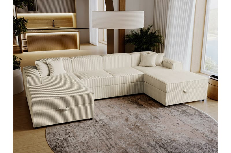 Knocklong 4-sits Hörnbäddsoffa Beige/Ljusbeige - Möbler - Vardagsrum - Bäddsoffor - Hörnbäddsoffa