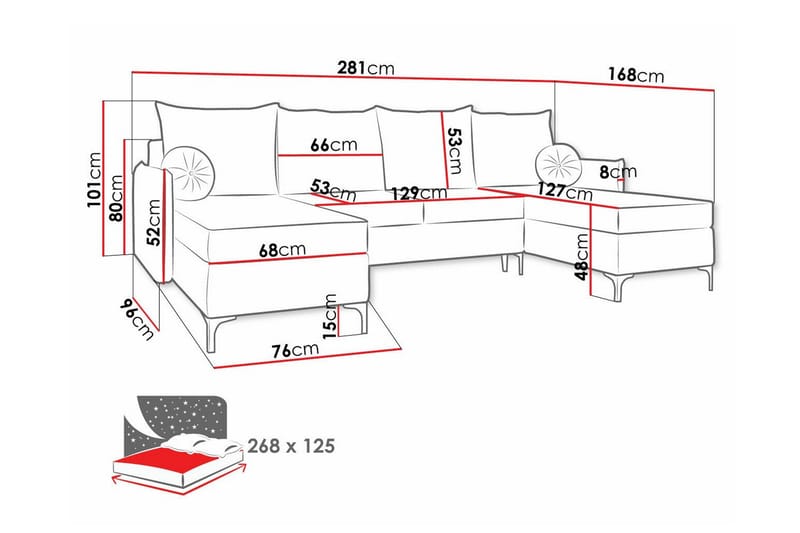 Knocklong 4-sits Hörnbäddsoffa - Grå - Möbler - Vardagsrum - Bäddsoffor - U bäddsoffa