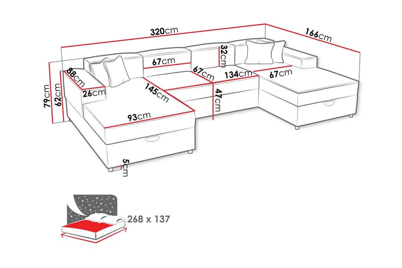 Knocklong 4-sits Hörnbäddsoffa Ljusrosa - Möbler - Vardagsrum - Bäddsoffor - Hörnbäddsoffa