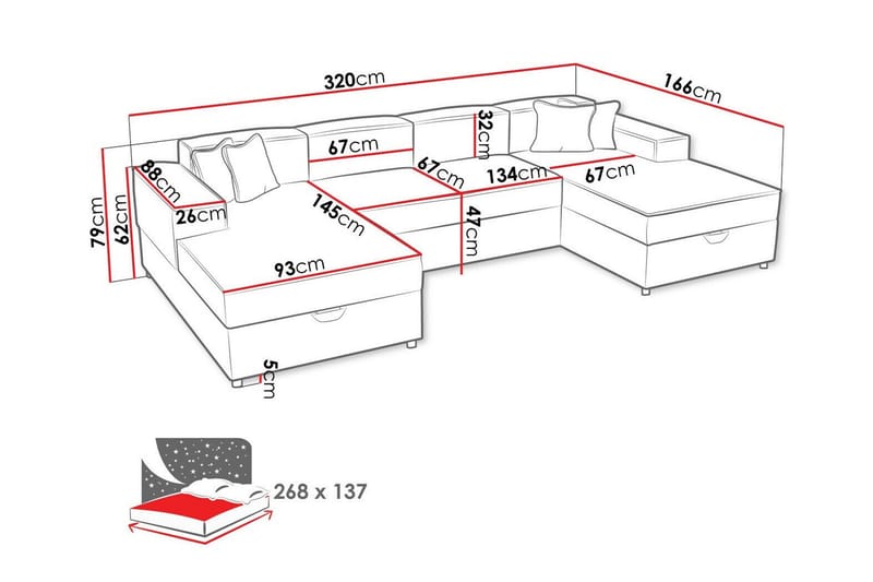Knocklong 4-sits Hörnbäddsoffa Mörkgrå - Möbler - Vardagsrum - Bäddsoffor - Hörnbäddsoffa
