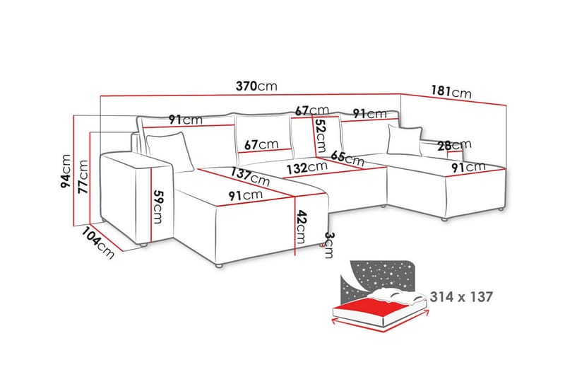 Knocklong 4-sits Hörnbäddsoffa Svart - Möbler - Vardagsrum - Bäddsoffor - Hörnbäddsoffa