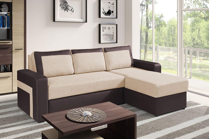 KOLDER Divanbäddsoffa 234x156x82 cm - Beige/Brun - Möbler - Vardagsrum - Bäddsoffor