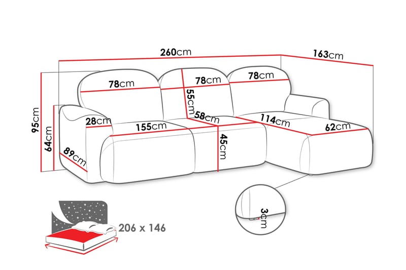 Korfu Bäddsoffa m. Divan 3-sits - Beige - Möbler - Vardagsrum - Bäddsoffor