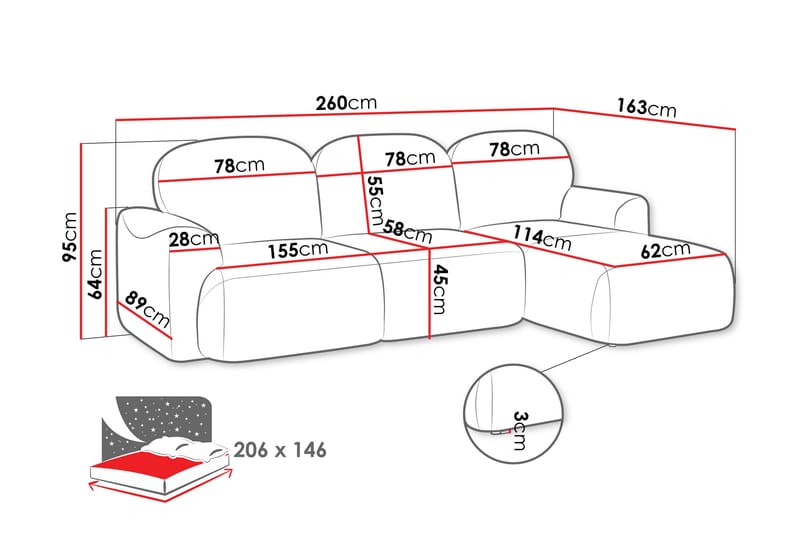 Korfu Bäddsoffa m. Divan 3-sits - Grå - Möbler - Vardagsrum - Bäddsoffor