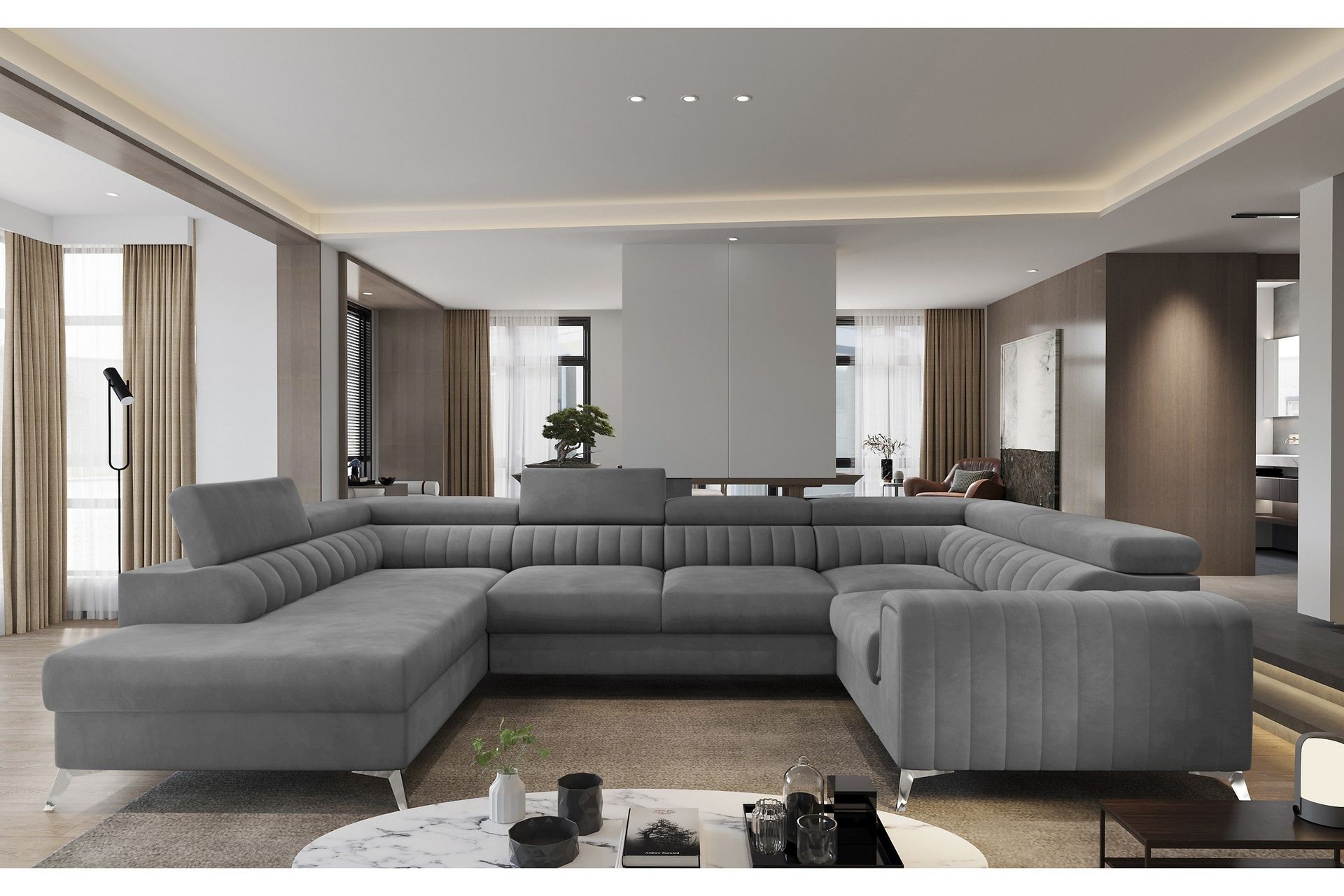 Kotori H&ouml;rnb&auml;ddsoffa m. Sch&auml;slong - Ljusgr&aring;