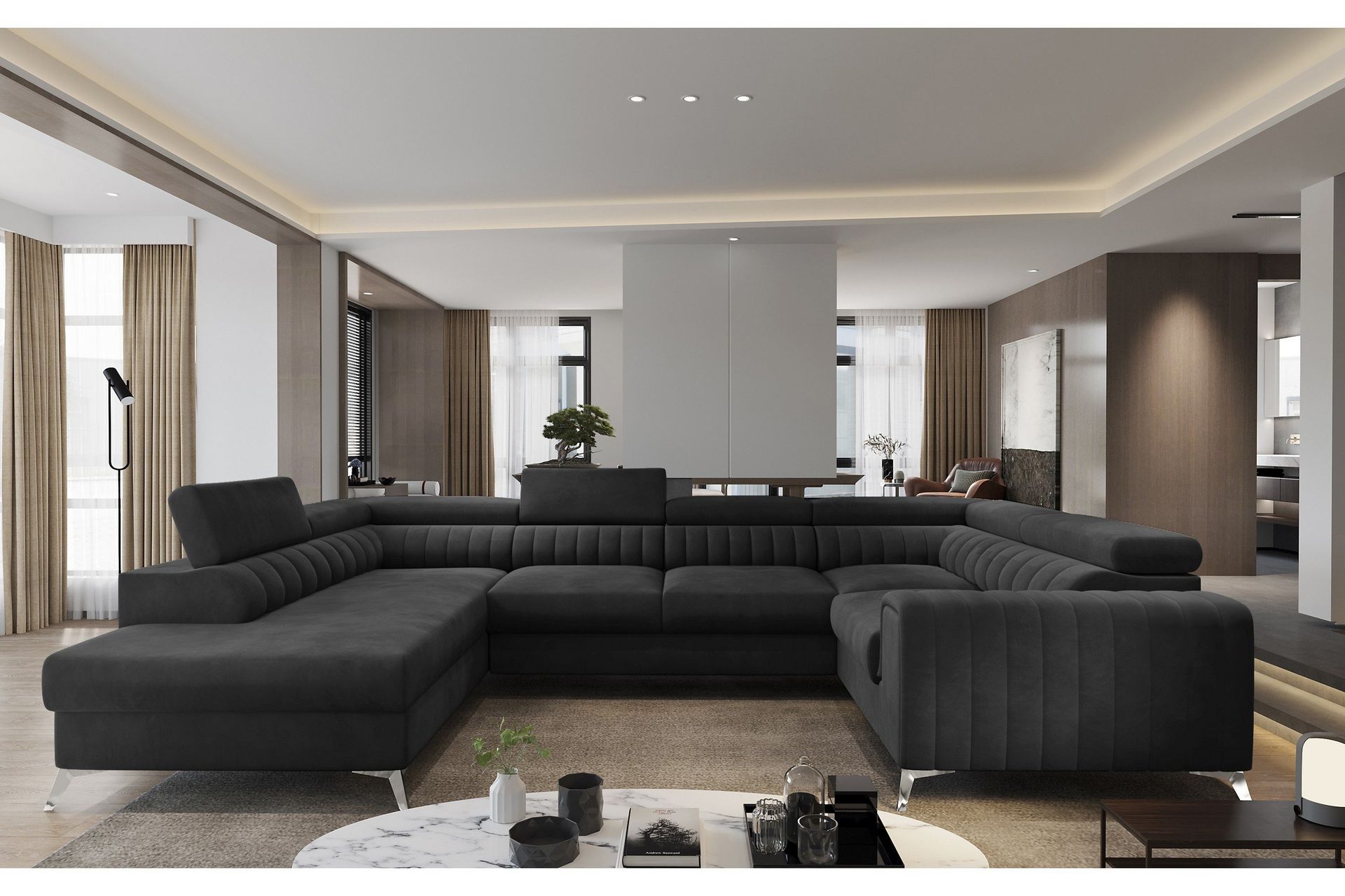 Kotori H&ouml;rnb&auml;ddsoffa m. Sch&auml;slong - M&ouml;rkgr&aring;