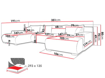 Krysen 4-sits Bäddsoffa med dubbeldivan - grå - Möbler - Vardagsrum - Bäddsoffor - Hörnbäddsoffa