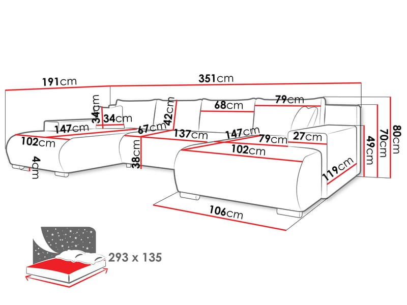 Krysen 5-sits U-Bäddsoffa med förvaring - Möbler - Vardagsrum - Bäddsoffor - Hörnbäddsoffa