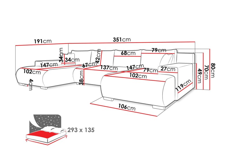 Krysen Bäddsoffa Dubbeldivan 4-sits - Vit - Möbler - Vardagsrum - Bäddsoffor - U bäddsoffa