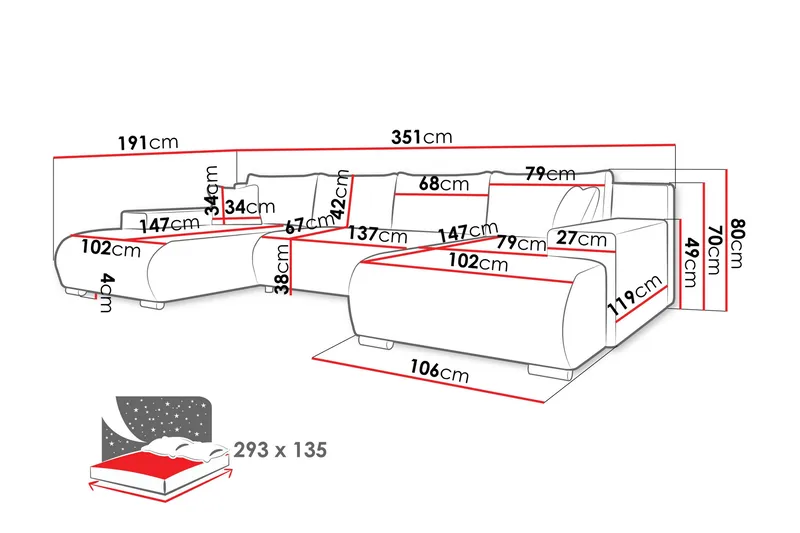 Krysen Bäddsoffa Dubbeldivan 4-sits - Vit - Möbler - Vardagsrum - Bäddsoffor - U bäddsoffa