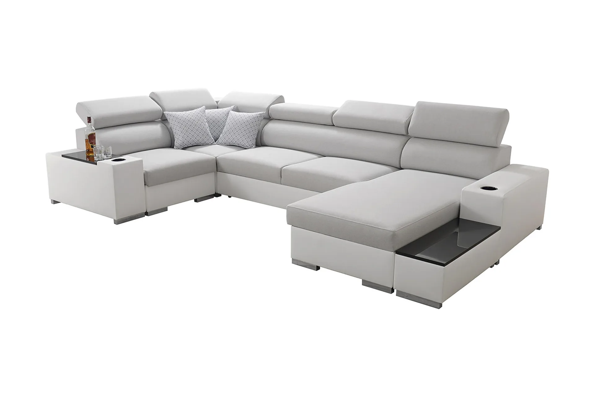 lalit u-bäddsoffa divan höger vit/ljusgrå - vit/ljusgrå