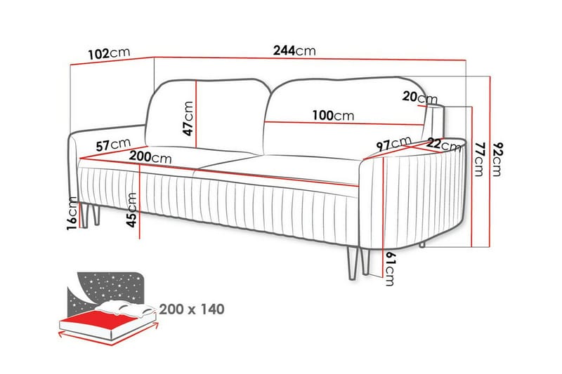 Laytown 2-sits Bäddsoffa Gul - Bäddsoffor - 2-sits bäddsoffa