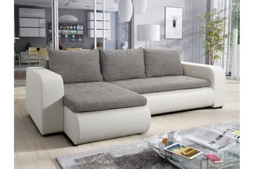 Lecanto 3-sits Bäddsoffa med Divan - Konstläder/Grå/Vit - Möbler - Vardagsrum - Bäddsoffor