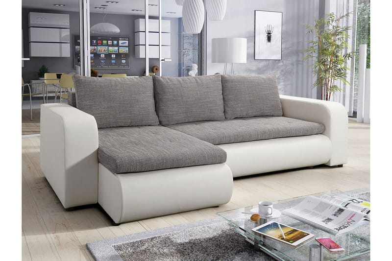 Lecanto 3-sits Bäddsoffa med Divan - Konstläder/Grå/Vit - Möbler - Vardagsrum - Bäddsoffor