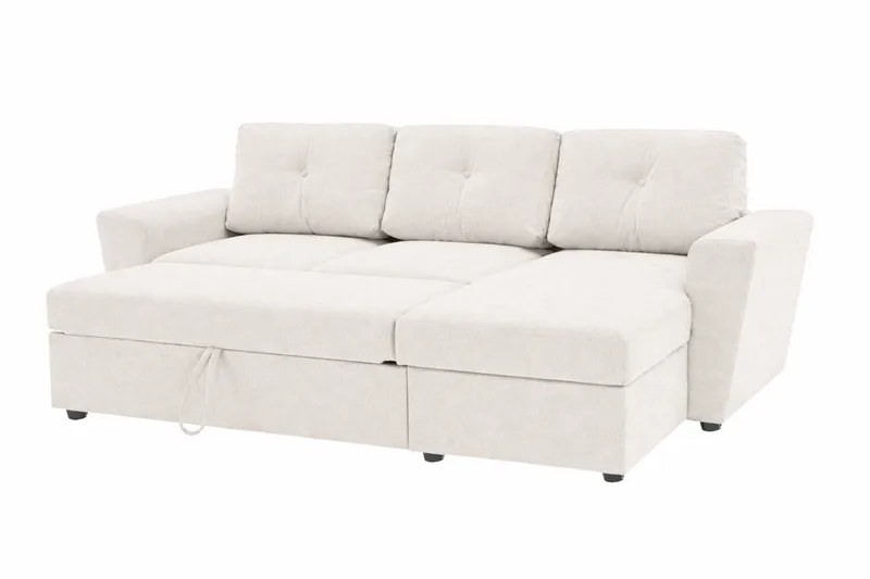 Leia 3-sits vändbar Bäddsoffa med divan och förvaring - Beige - Möbler - Vardagsrum - Bäddsoffor