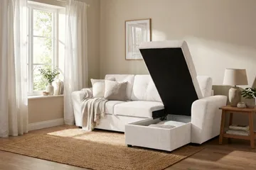 Leia 3-sits vändbar Bäddsoffa med divan och förvaring - Beige - Möbler - Vardagsrum - Bäddsoffor