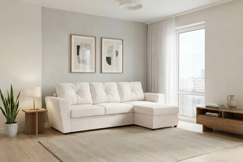 Leia 3-sits vändbar Bäddsoffa med divan och förvaring - Beige - Möbler - Vardagsrum - Bäddsoffor