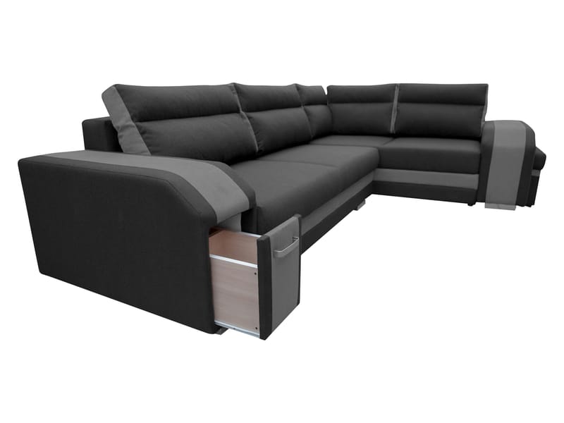 Lesley 4-sits Hörnbäddsoffa med förvaring - grå, beige - Möbler - Vardagsrum - Bäddsoffor - Hörnbäddsoffa
