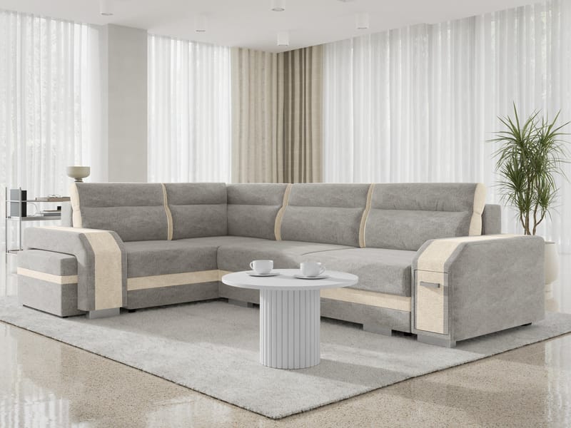 Lesley 4-sits Hörnbäddsoffa med förvaring - grå, beige - Möbler - Vardagsrum - Bäddsoffor - Hörnbäddsoffa