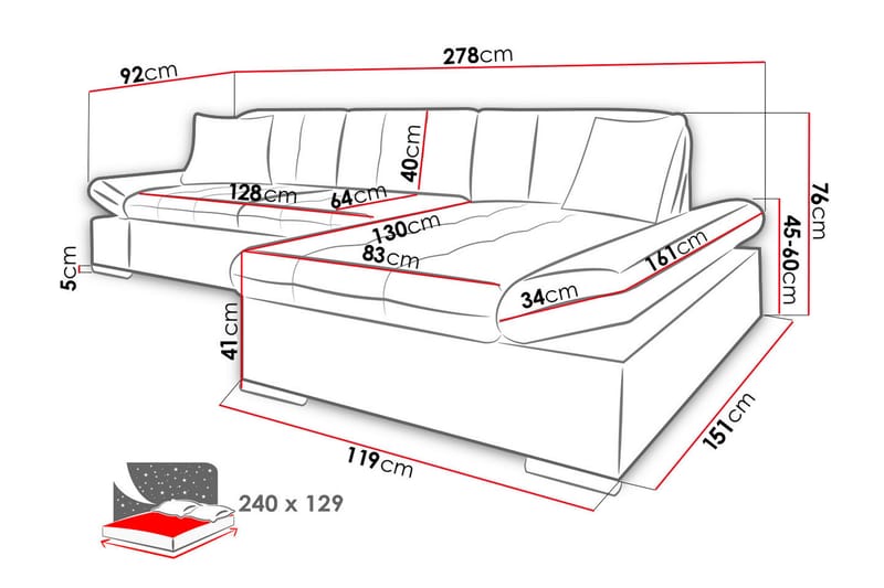 LEVANA Bäddsoffa m. Divan L-formad - Bäddsoffor - Bäddsoffa divan