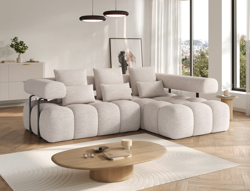 Levvi 3-sits Bubblig Bäddsoffa med Divan Höger - Bazalt 18 - Möbler - Vardagsrum - Bäddsoffor
