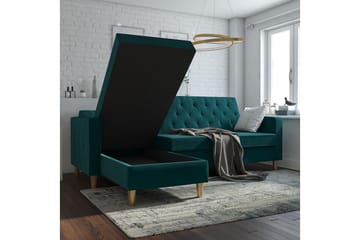 Liberty 3-sits Vänstervänd Divanbäddsoffa 105x195 cm med Förvaring i Tyg - Grön - Möbler - Vardagsrum - Bäddsoffor