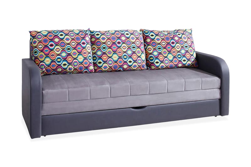 LIDO Bäddsoffa 208x75x86 cm - Blå/Grå/Röd - Bäddsoffor - 3-sits bäddsoffa