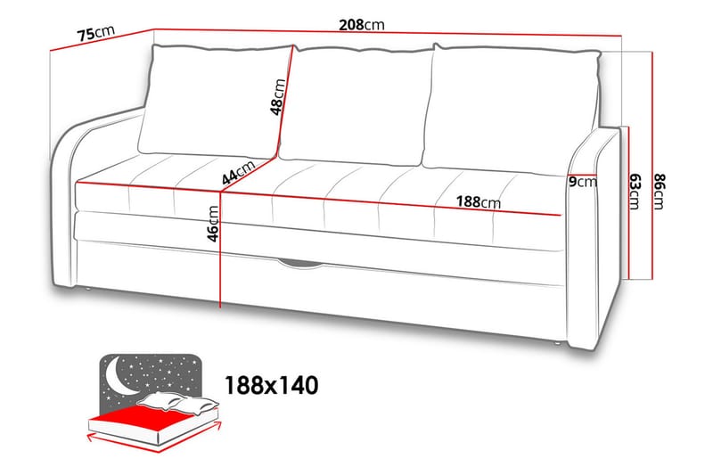 LIDO Bäddsoffa 208x75x86 cm - Grå - Möbler - Vardagsrum - Bäddsoffor
