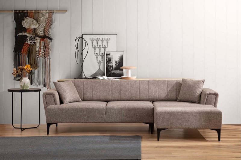 Lilesville Bäddsoffa med divan - Ljusbrun - Möbler - Vardagsrum - Bäddsoffor - Hörnbäddsoffa