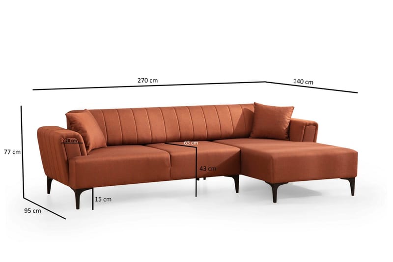 Lilesville Bäddsoffa med divan - Röd - Möbler - Vardagsrum - Bäddsoffor - Hörnbäddsoffa